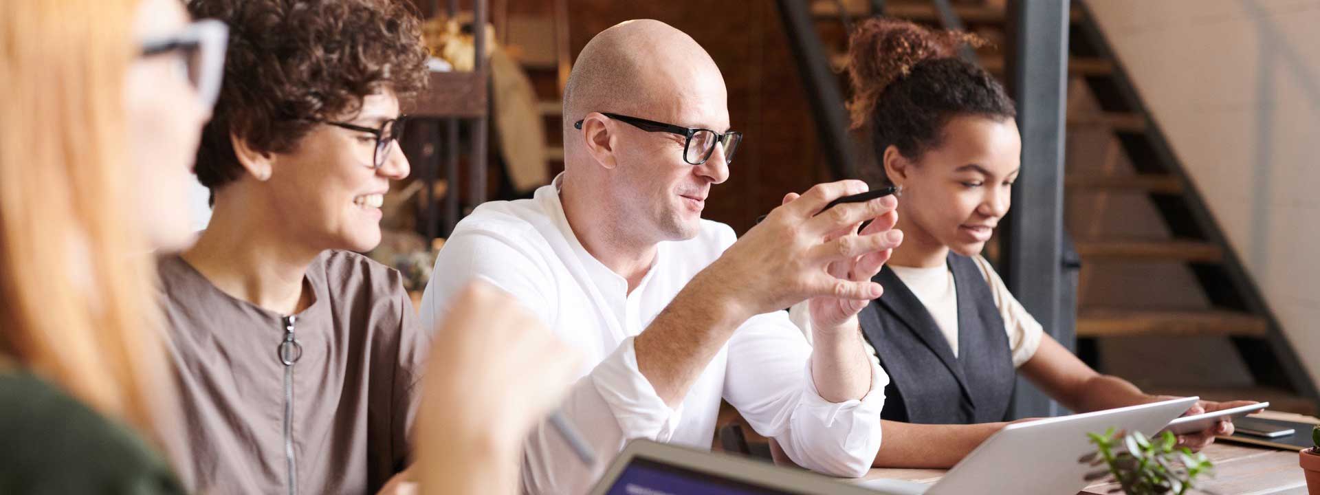 Home tech startup team member gather